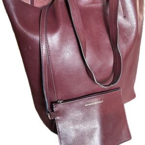 Banana Republic Burgundy Leather Tote with detachable zip pouch